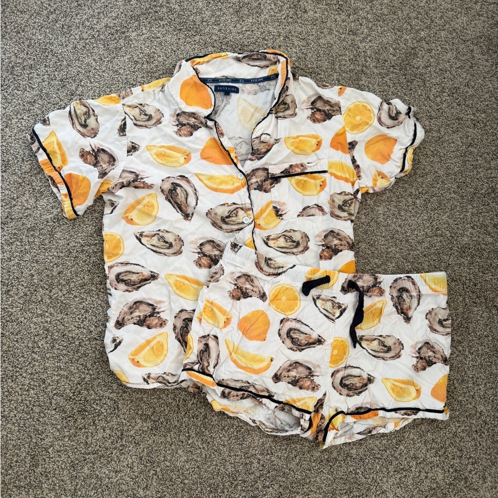 Katie Kime The World Is Your Oyster Pajama St - White/Yellow - Picture 2 of 9